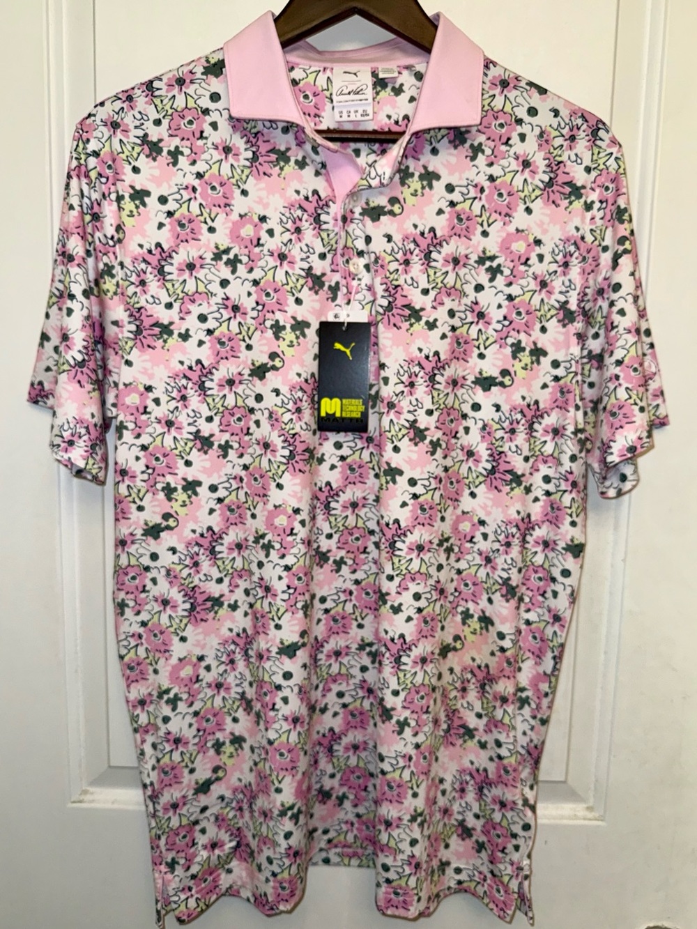 Puma x Arnold Palmer NWT Performance Golf Polo in "White Glow/Pale Pink Floral"